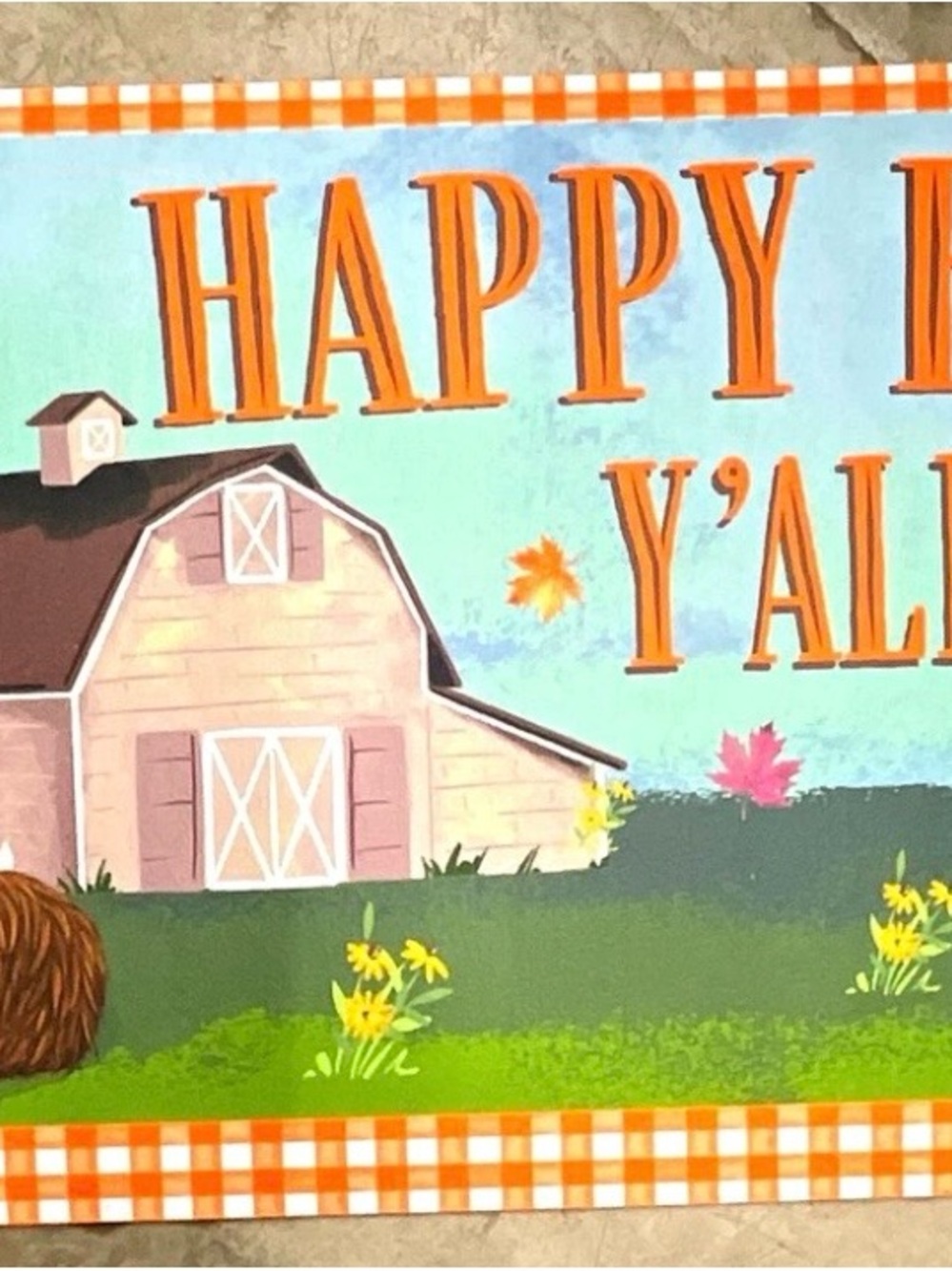Happy Fall Y'all Decorative Barn Sign - Orange & Blue